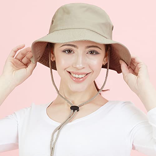 The Hat Depot Cotton Stone-Washed Safari Wide Brim Foldable Double-Sided Sun Boonie Bucket Hat - color: 2. Cotton - Khaki, size: Large-X-Large