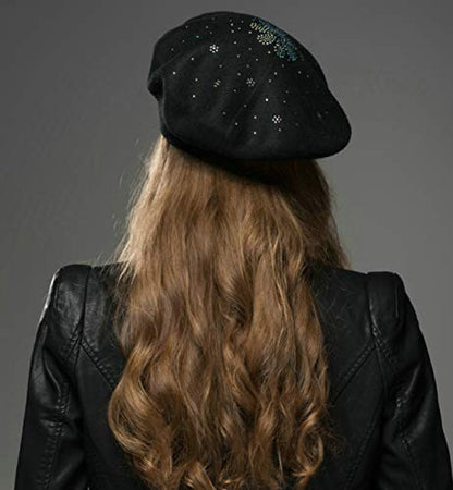 Sumolux Women Beret Hat French Beret Beanie Cap Classic Solid Color - color: Black, size: One Size