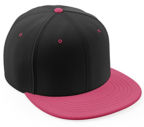 Daxton Classic Blank Snapback Flat Bill Visor Hat Cap One Size Adjustable Back - color: Black Hot Pink