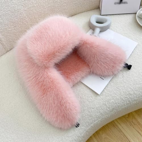 Women's Fluffy Trapper Hat, Long Pile Faux Fur Ushanka hat with Buckle, Luxurious Mink-Style Winter Warm Hat - color: Pink