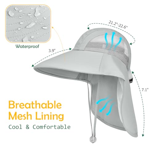 Kids Sun Hat UPF50+ Summer Beach Play Sun Protection Hats with Neck Flap for Ages 5~14 Girls Boys - color: Purple＆light Grey