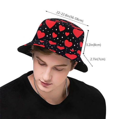 Valentine's Day Hearts Print Bucket Hat Summer Travel Fisherman Sun Hat Cap for Women Men Teens - color: Daya92