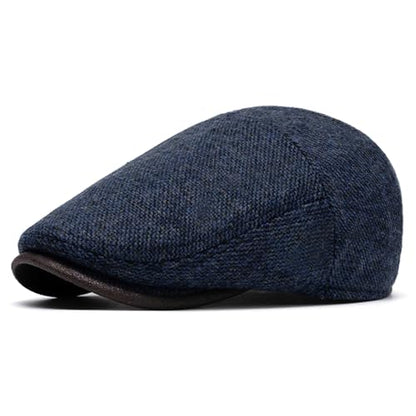 meioro Mens Wool Blend Tweed Newsboy Flat Cap Gatsby Irish Cabbie Ivy Cap Adjustable Newsboy Hat Warm Fleece Winter Hats - color: Navy