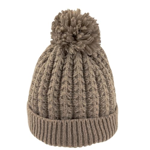 Humble Hilo Knit Hats Beanies for Women Winter Pom Beanie Men or Women Beanies Cable Knit Beanie (US, Alpha, One Size, Light Brown Pom Pom)