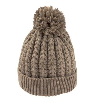 Humble Hilo Knit Hats Beanies for Women Winter Pom Beanie Men or Women Beanies Cable Knit Beanie (US, Alpha, One Size, Light Brown Pom Pom)