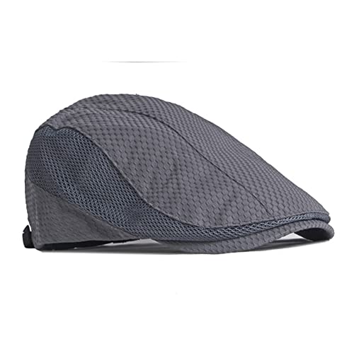 FASHIXD Mens Mesh Flat Caps Light Summer Beret Hat Breathable Newsboy Ivy Cap Cabbie Adjustable - color: Dark Grey
