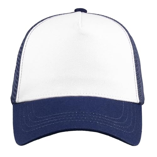 Falari 5-Panel Mesh Baseball Cap, Trucker Hat, Structured Plain Design, Cotton, Adjustable Size - color: 1pk Navy