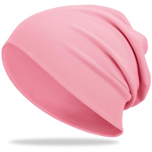vidsel Slouchy Beanie Hats for Women & Men Cotton Knit Cuffed Skull Cap - color: 1-pink