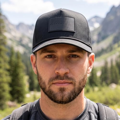 USA American Flag Golf Hat, Performance Rope Cap, Patriotic USA Hat – Adjustable, Breathable - color: All Black