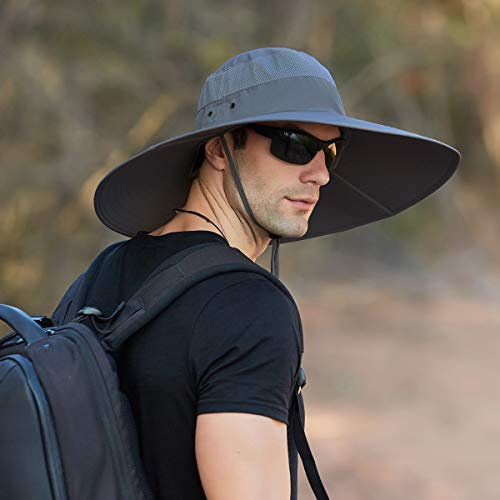Leotruny Super Wide Brim Bucket Hat UPF50+ Waterproof Sun Hat for Fishing - color: C05-grey