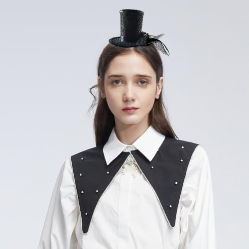 WLBON Halloween Mini Top Hat Headband 1920s Flower Sequins Hair Hoops Bands Fascinator Headpiece Hairband Women Christmas Holiday Festival Parade Cosplay Dress Up Birthday Tea Party Accessories Black - color: Black
