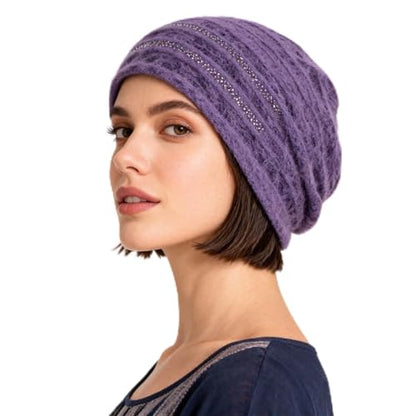 Crochet Slouchy Beanie Hat Turbans Headware for Women - color: Bea18 - Purple