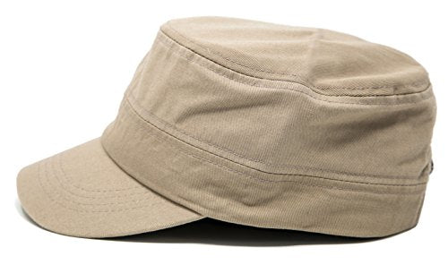 Classic Plain Cotton Cadet Military Patrol Style Cap - color: Beige