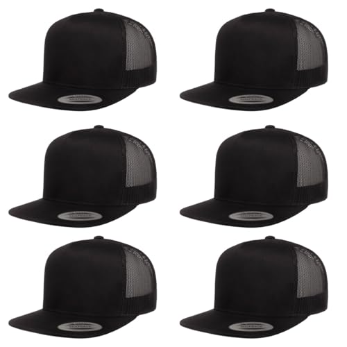 Yupoong 5-Panel YP Classic Trucker Cap | High Profile Flat Visor Snapback - color: Black