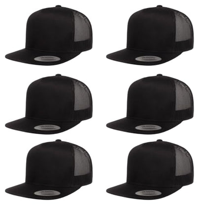 Yupoong 5-Panel YP Classic Trucker Cap | High Profile Flat Visor Snapback - color: Black