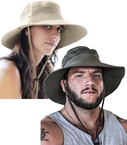 GearTOP Safari Hat for Men Sun Hats for Women UV Protection UPF 50+ Fishing, Gardening, Hiking Hat (22-23 1/2") - color: Beige & Army Green Standard 2 Pack