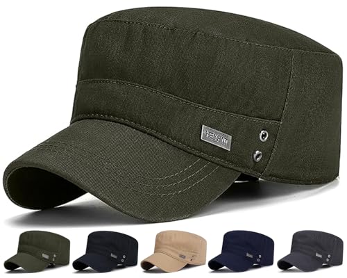 Initlove Cadet Army Cap Military Unisex Flat Top Hat for Men Women - color: Green