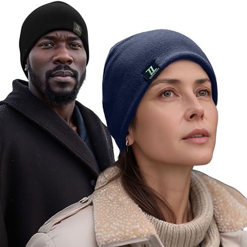 Temple Tape Tactical Fleece Watch Cap Beanie – Skull Cap Fleece Hat - Mens & Women - color: [2-pack] 1-black & 1-navy, size: One Size
