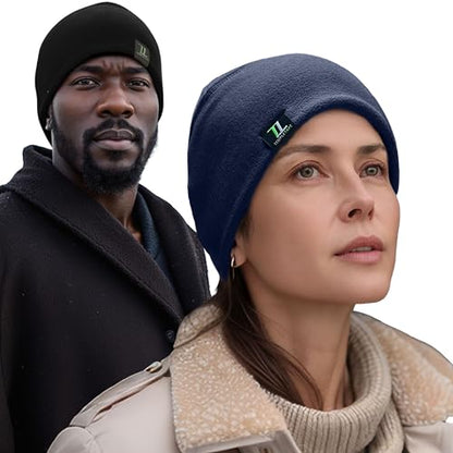 Temple Tape Tactical Fleece Watch Cap Beanie – Skull Cap Fleece Hat - Mens & Women - color: [2-pack] 1-black & 1-navy, size: X-Large