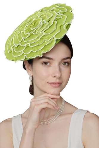 Coucoland Fascinators Hats for Women - Tea Party Cocktail Kentucky Fascinator Multilayer Flat Derby Hat with Pearl for Party - color: Green