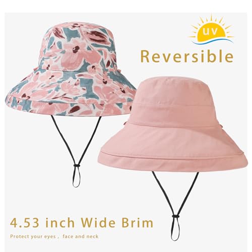 vidsel Womens Sun Hats Wide Brim Reversible Bucket Cotton Hat with Hat Clip - color: Pink, size: Medium