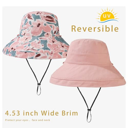 vidsel Womens Sun Hats Wide Brim Reversible Bucket Cotton Hat with Hat Clip - color: Pink, size: Medium