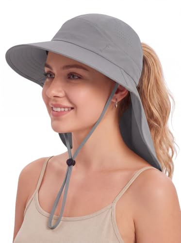 Connectyle UPF 50+ Sun Hat with Neck Flap Wide Brim Bucket Hats Breathable Fishing Hiking Gardening Safari Hat for Men Women - color: Dark Grey