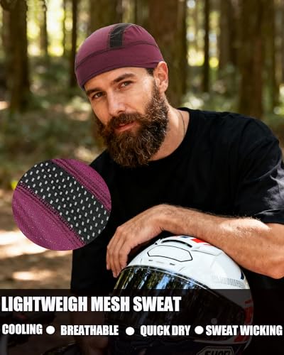 Cooling Skull Cap Breathable Mesh Helmet Liner Motorcycle Cycling - color: 2-black+wine Red