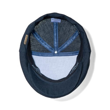 Sterkowski Swede Cap | 100% Linen Flat Cap For Men and Women | Super Airy 5 Panels Summer Cap without Lining - color: Navy Blue, size: 7 1/2