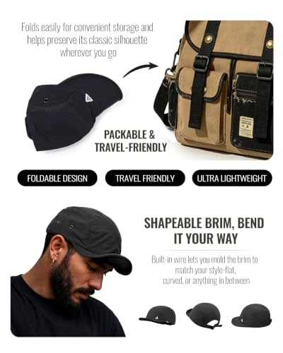 Clakllie Quick Dry Short Brim Hats for Men 5 Panel Running Hat Waterproof Baseball Cap Outdoor Hiking Hat Flat Bill Cadet Cap - color: Cdus-ddy1-black