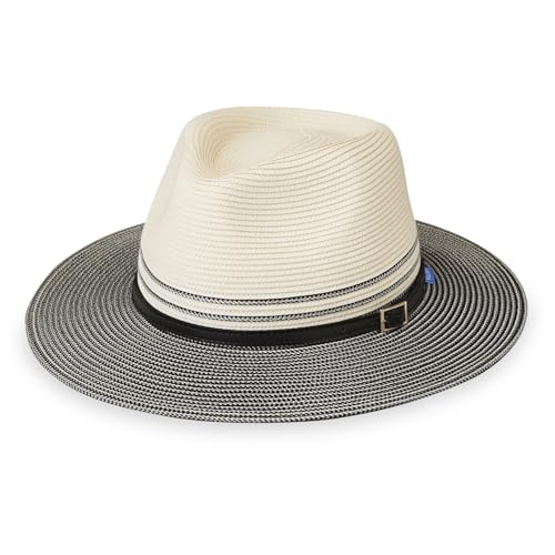 Wallaroo Women's Kristy Fedora– UPF 50+ UV Protection | Wide Brim, Packable & Adjustable - color: Ivory/Black, size: Small