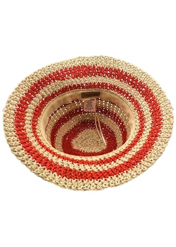 Woven Straw Hat for Women Foldable Summer Beach Hat Wide Brim Floppy Bucket Hat - color: Orange/Beige