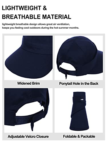 Sun Hats for Women Wide Brim Visor UV Protection Beach Summer Packable Cap - color: Navy