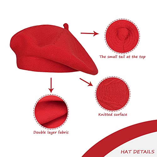 Gllutt Beret Hat French Style Stretchy Knitting Solid Color Both Side Usable - color: Red