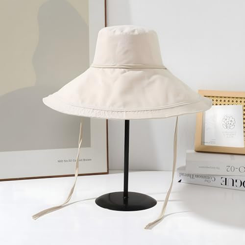 HUAMULAN Women Wide Brim Reversible Sun Hat Summer Beach Fishing Bucket - color: Beige