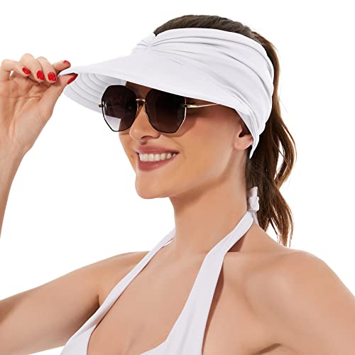 American Trends Wide Brim Visor for Women Lightweight Packable Ponytail Hat - color: White