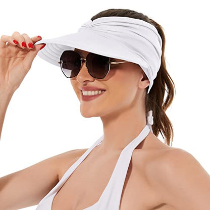 American Trends Wide Brim Visor for Women Lightweight Packable Ponytail Hat - color: White