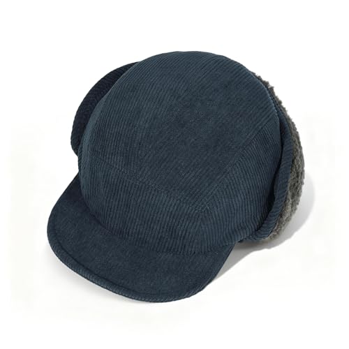 Clakllie Winter Earflaps Hat Short Brim Baseball Cap with Ear Flap Warm Trapper Hat Soft 5 Panel Style Russian Hats - color: Cdus-bsdt2501-dark Blue