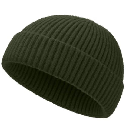 Short Fisherman Beanie for Men Women Wool Knit Cuff Winter Hats - color: 1pcs Army Green