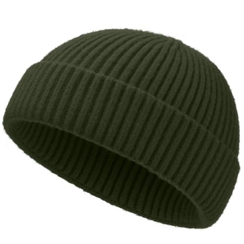 Short Fisherman Beanie for Men Women Wool Knit Cuff Winter Hats - color: 1pcs Army Green
