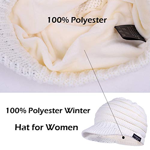 Women's BeanieTail Warm Knit Hat Messy High Bun Ponytail Visor Beanie Cap - color: B324-white, size: Medium
