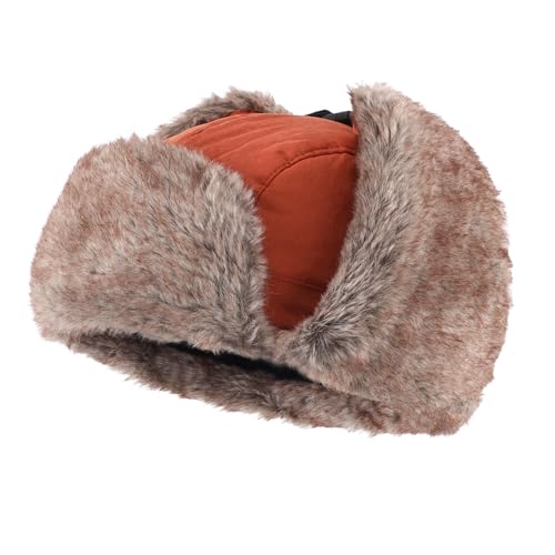 Home Prefer Mens Warm Faux Fur Trooper Trapper Hat Outdoor Reflective Winter Hunting Hat with Ear Flaps Face Mask - color: Brown