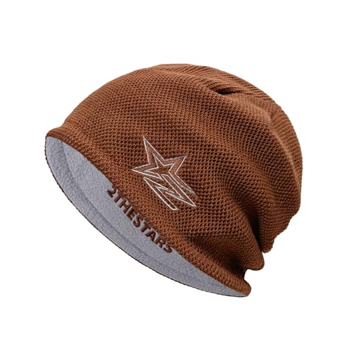 Reversible Winter Beanie Fleece Lined Warm Windproof Knit Hat - color: Brown