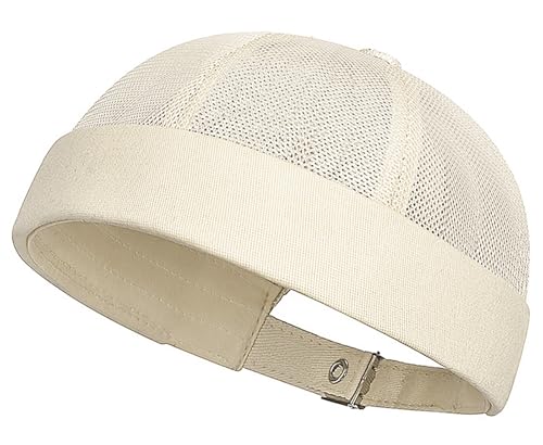 DIYDECAL Mens Mesh Brimless Cap,Summer Skullcap Docker Beanie Hat - color: Beige