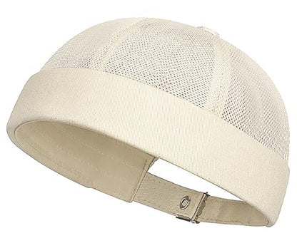 DIYDECAL Mens Mesh Brimless Cap,Summer Skullcap Docker Beanie Hat - color: Beige
