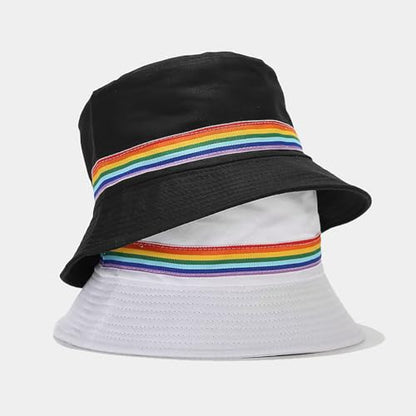XYIYI 2 Pack Unisex Bucket Hat for Women Men Summer Beach Fishing Hat Sun Hat - color: Rainbow Ribbon Black White