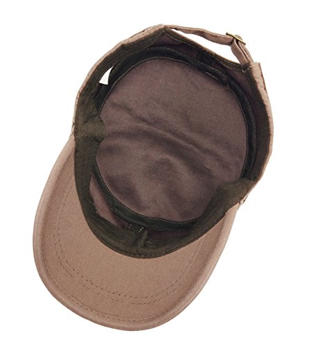 Glamorstar Unisex Cadet Army Cap Washed Cotton Twill Military Corps Hat Flat Top Cap - color: Brown