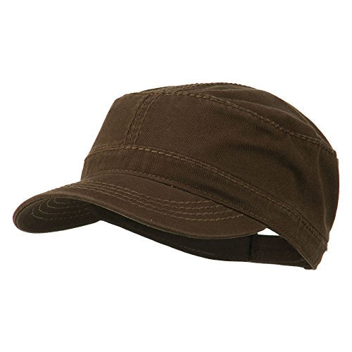 Garment Washed Heavy Stitching Army Cap - Dk Brown OSFM