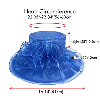 2026 Derby Hats for Women Ladies, Classy Organza Sun Hat, Church Tea Party Wedding Kentucky Fascinator Hat - color: 3a-4541-royal Blue