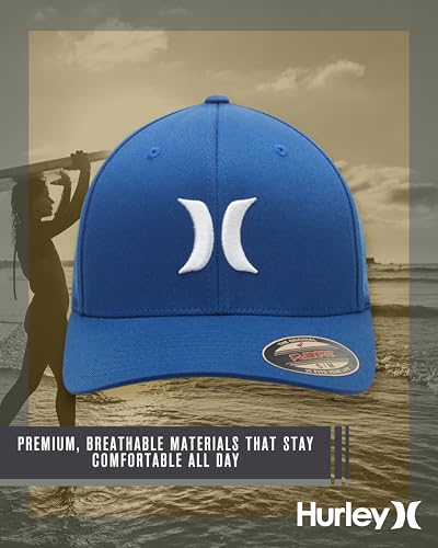 Hurley Mens Textured Fitted Baseball Cap, Moisture Wicking, Curved Brim - color: Blue, size: Small-Medium